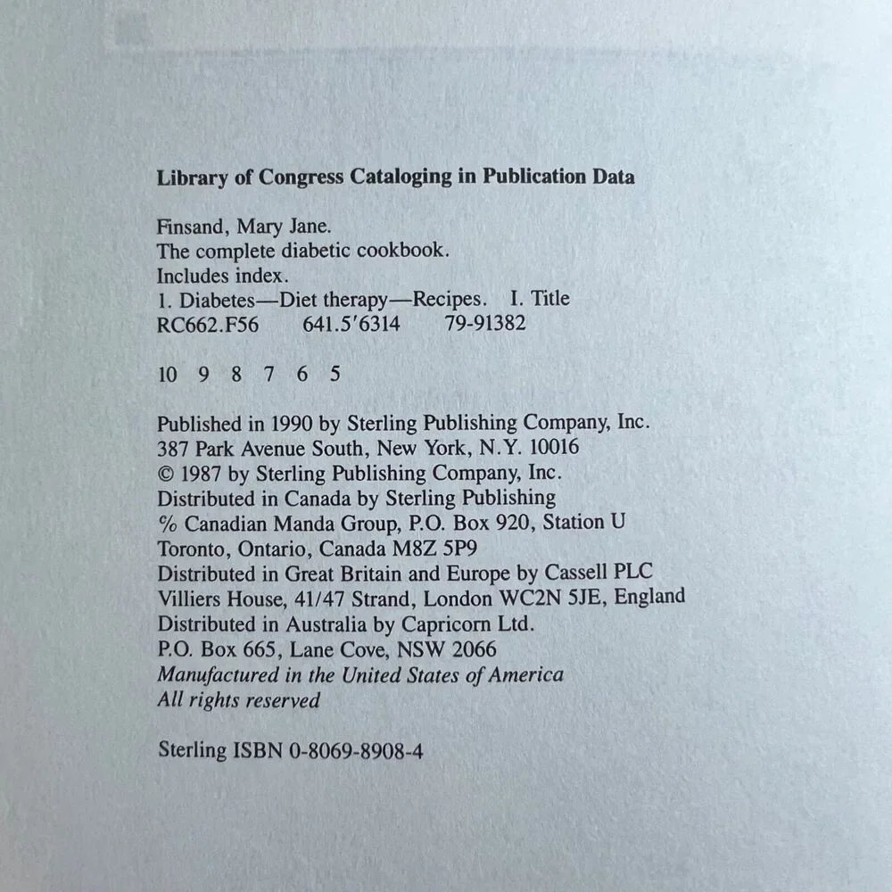 Vintage 1990 Cookbook The Complete Diabetic Cookbook Paperback